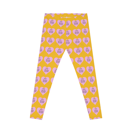 Playful Pink Heart Print Women's Casual Leggings (Yellow)