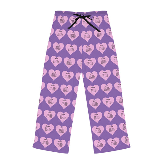 Cozy Heart Print Women's Pajama Pants (Light Purple)