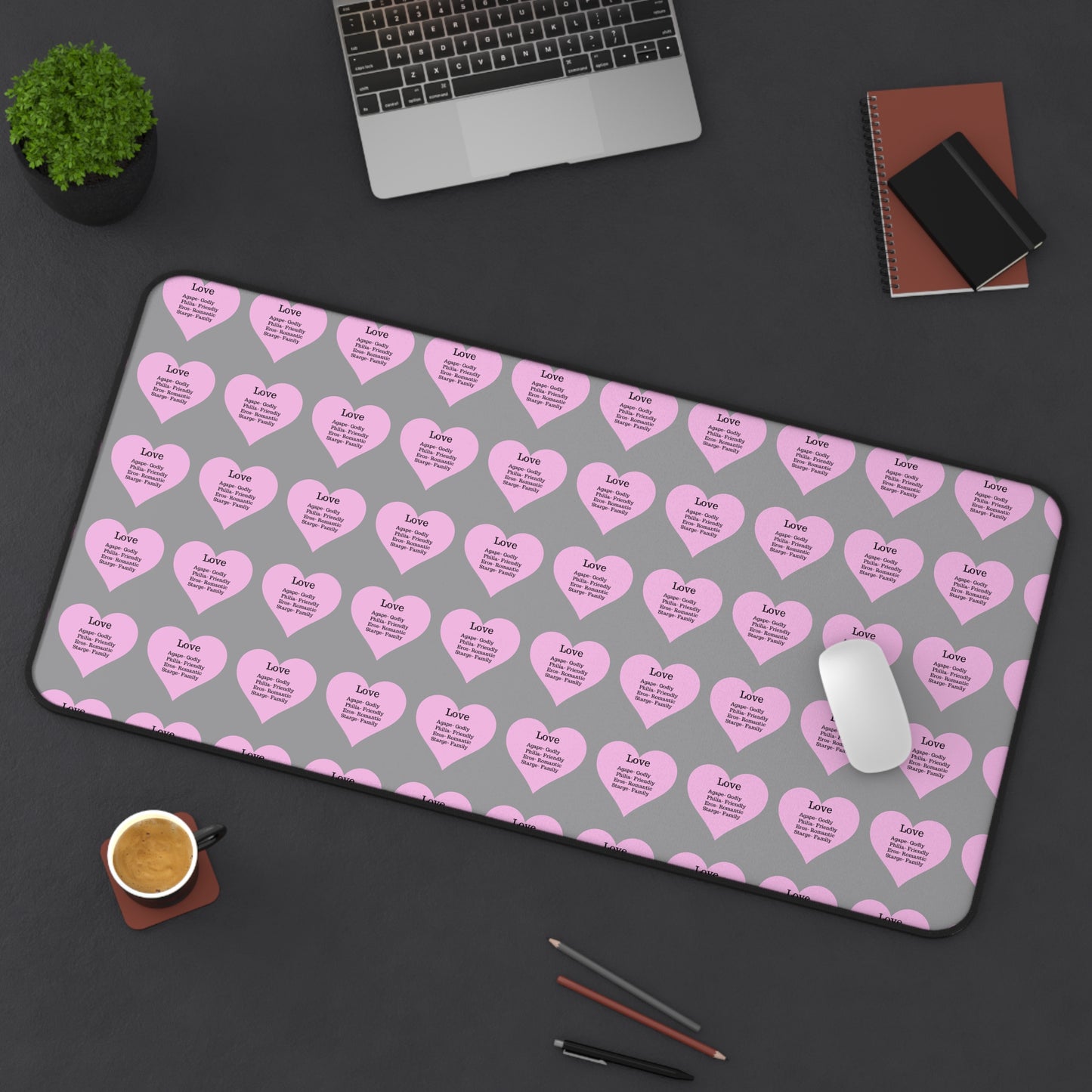 Love Hearts Desk Mat (Grey)