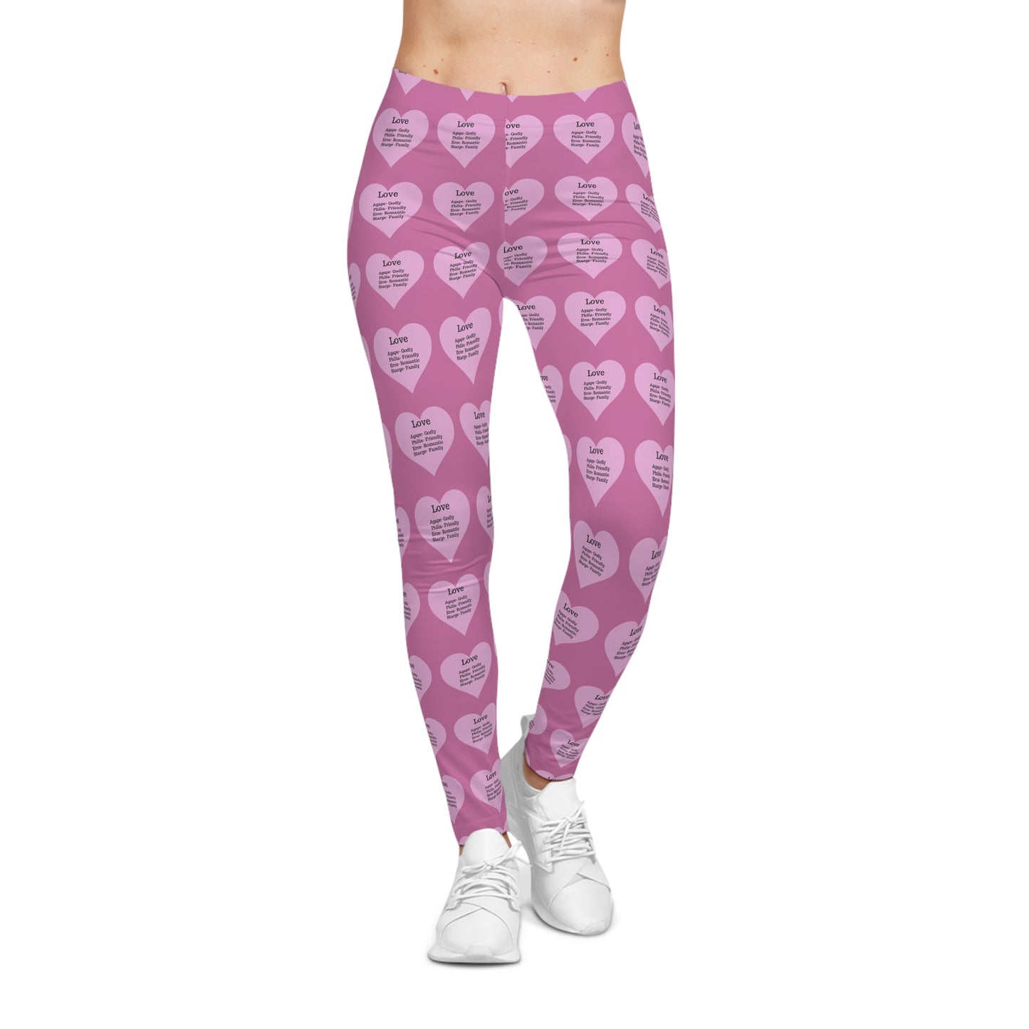 Playful Pink Heart Print Women's Casual Leggings (Light Pink)