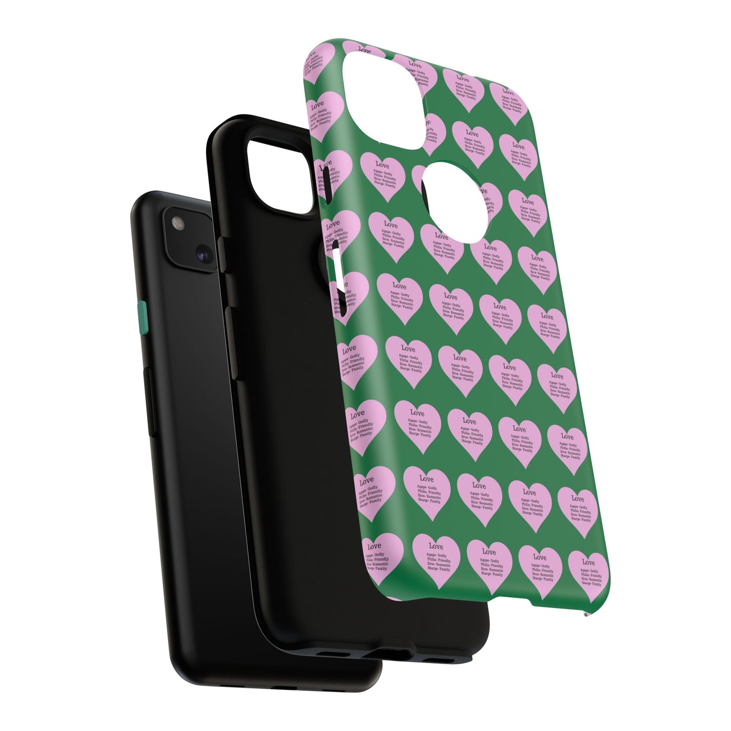 Hearts-A-Flutter Phone Case (iPhone, Google Pixel)(Dark green)