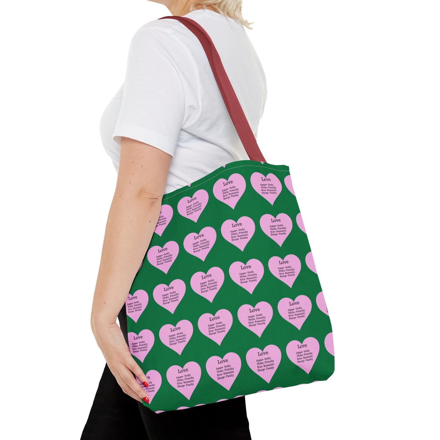 Pink Hearts Tote Bag (Dark green)