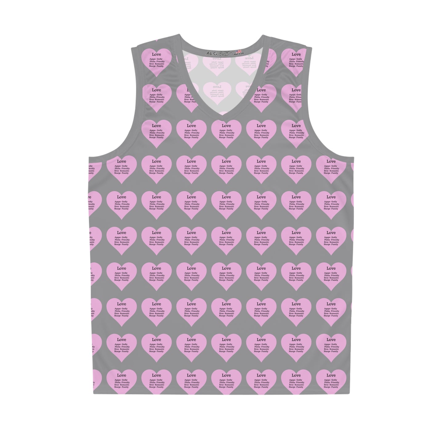 Love Heart All-Over-Print Basketball Jersey (Grey)
