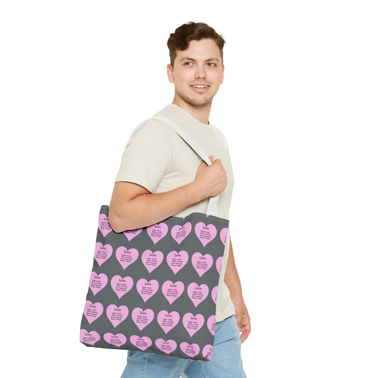 Pink Hearts Tote Bag (Dark grey)