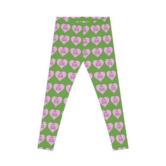 Playful Pink Heart Print Women's Casual Leggings (Green)