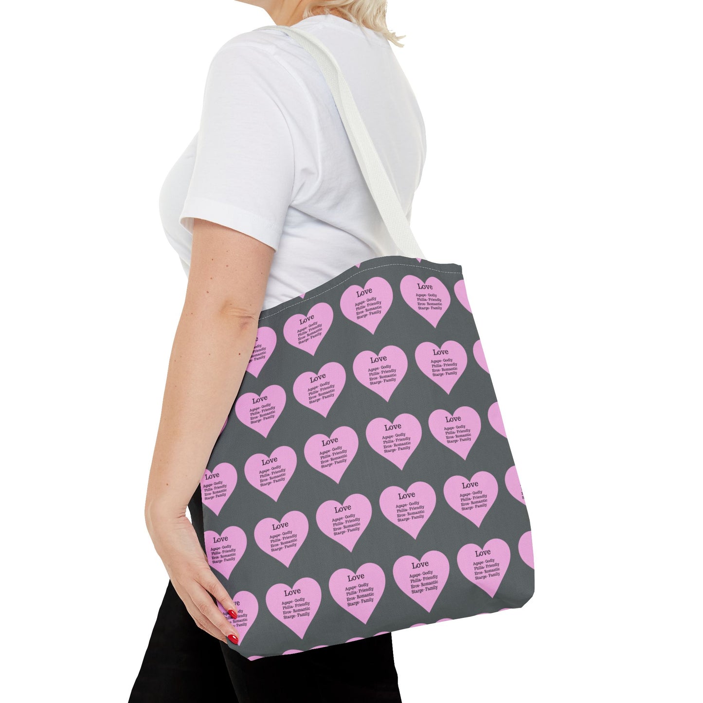 Pink Hearts Tote Bag (Dark grey)