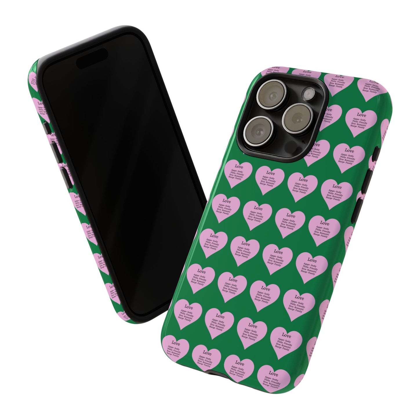 Hearts-A-Flutter Phone Case (iPhone, Google Pixel)(Dark green)
