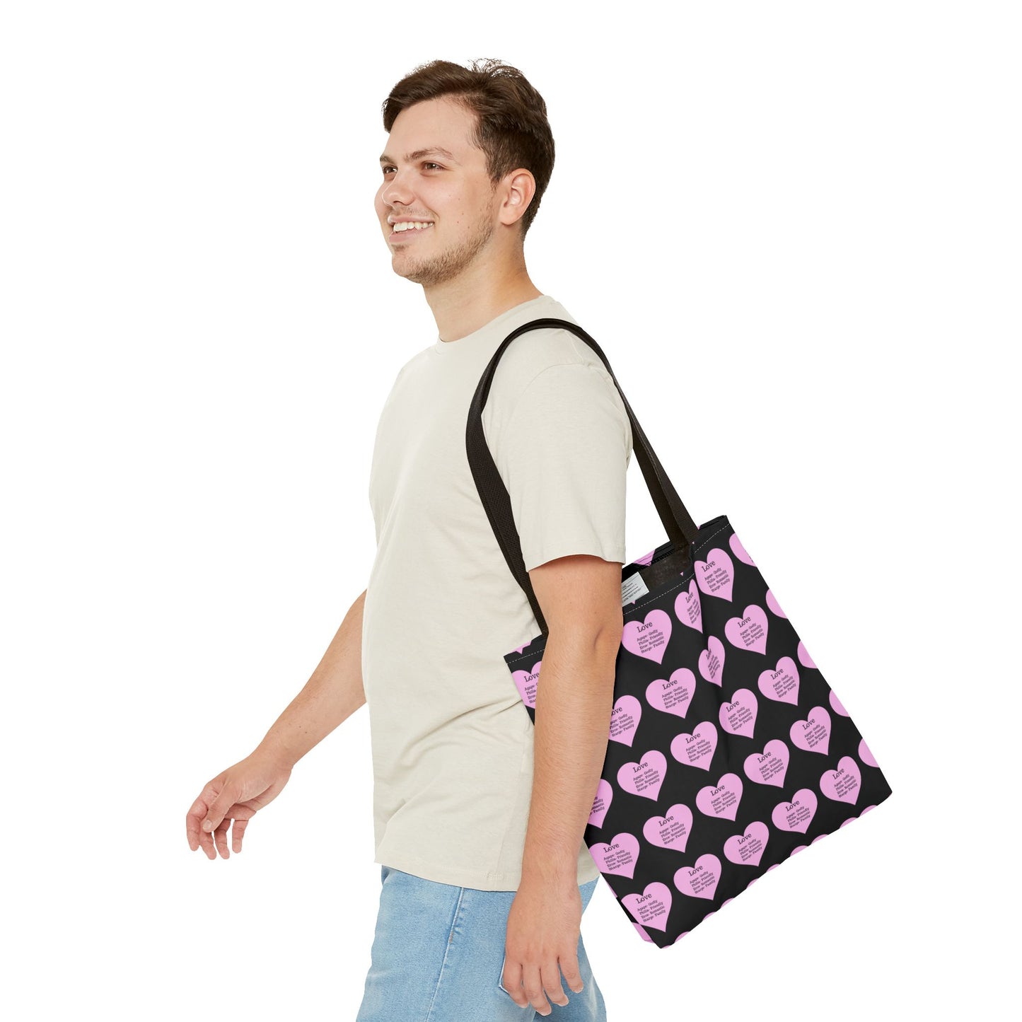 Pink Hearts Tote Bag (Black)