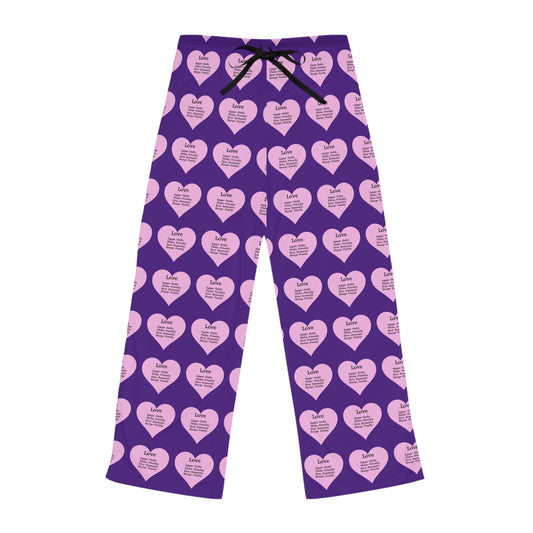Cozy Heart Print Women's Pajama Pants (Purple)