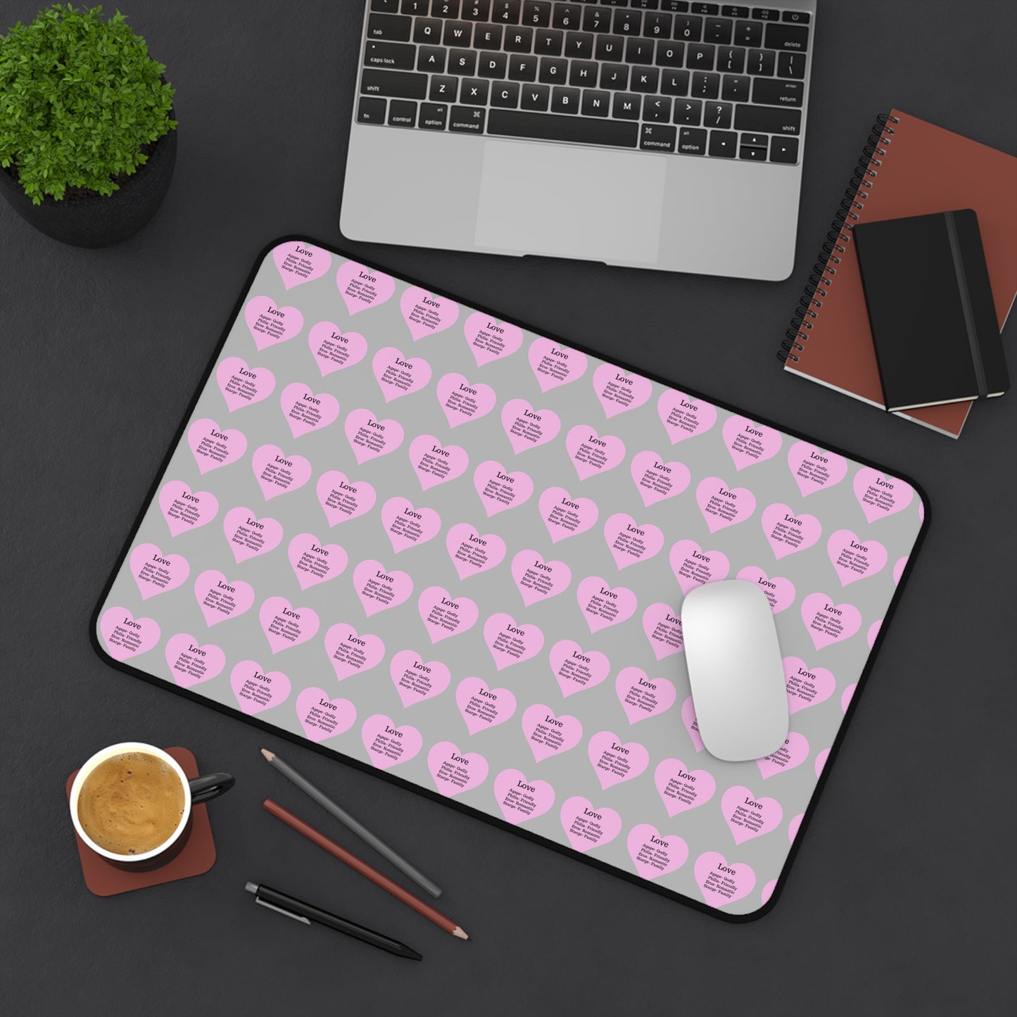 Love Hearts Desk Mat (Light grey)