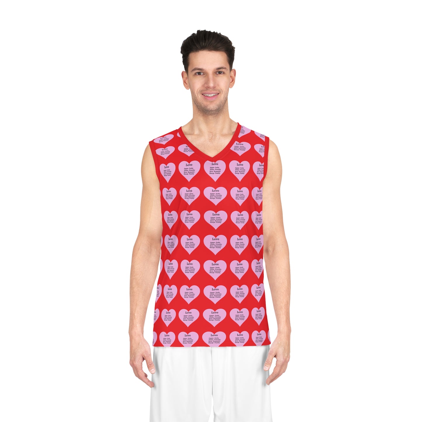 Love Heart All-Over-Print Basketball Jersey (Red)