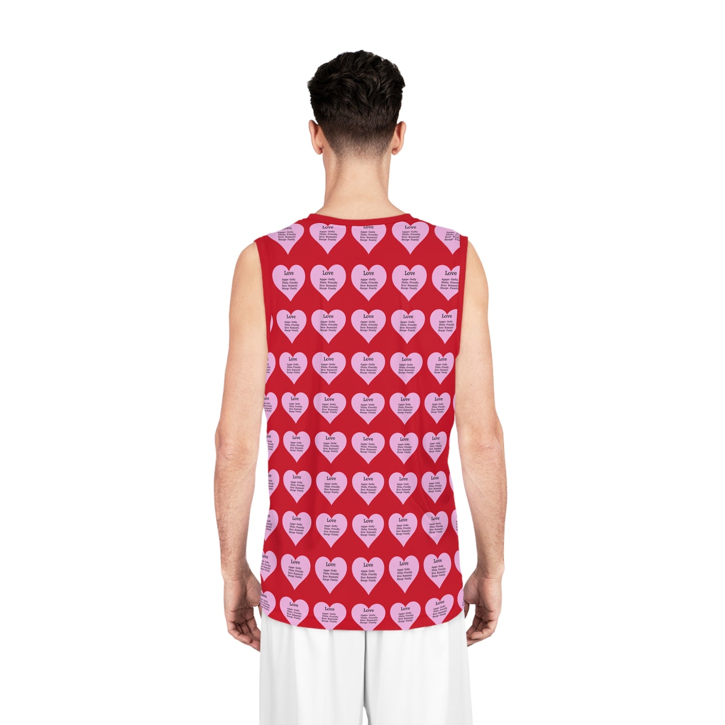 Love Heart All-Over-Print Basketball Jersey (Dark Red)