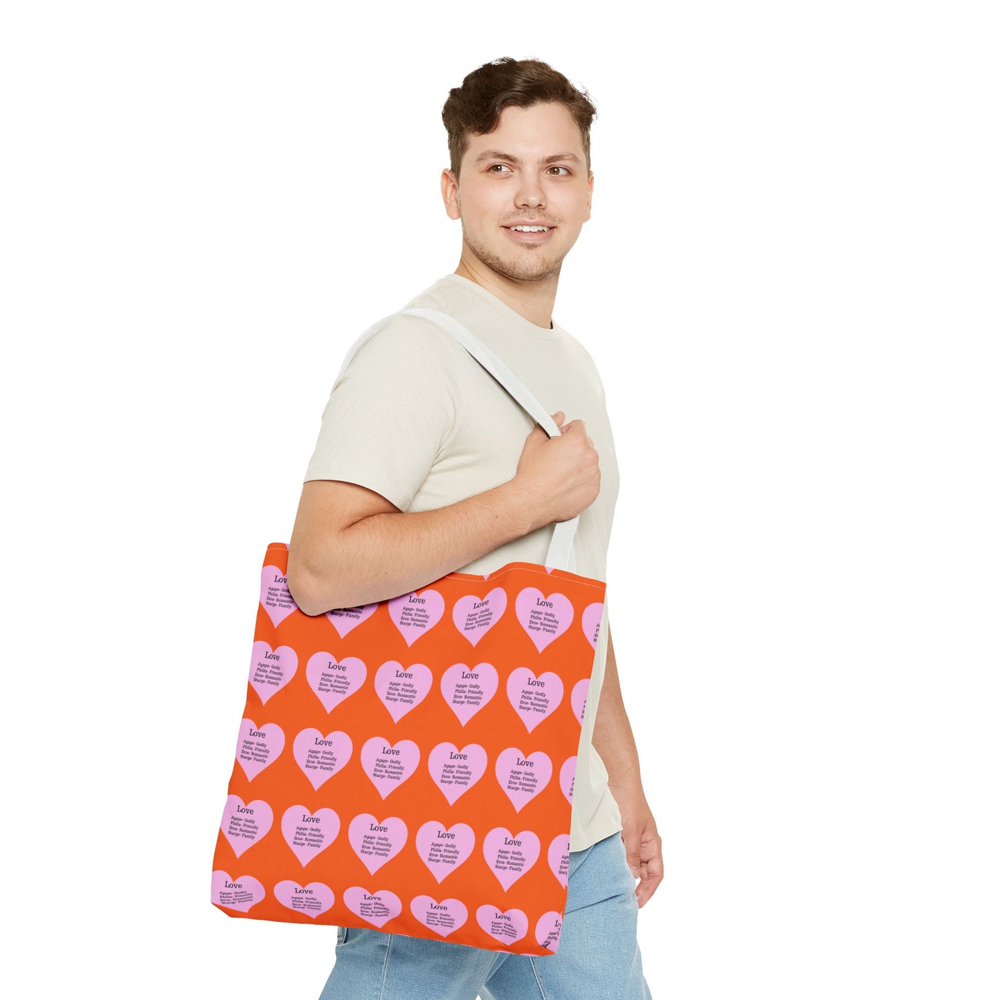 Pink Hearts Tote Bag (Orange)