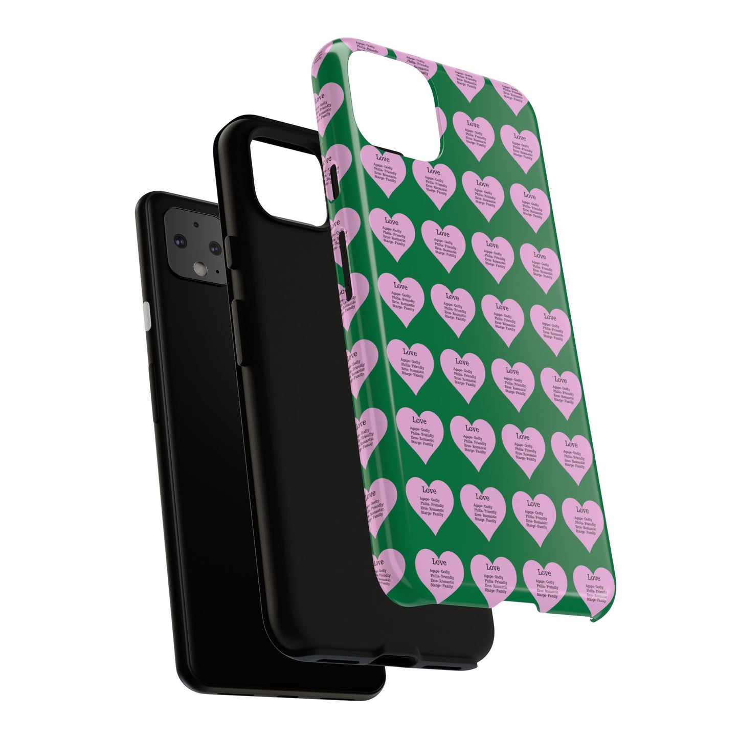 Hearts-A-Flutter Phone Case (iPhone, Google Pixel)(Dark green)