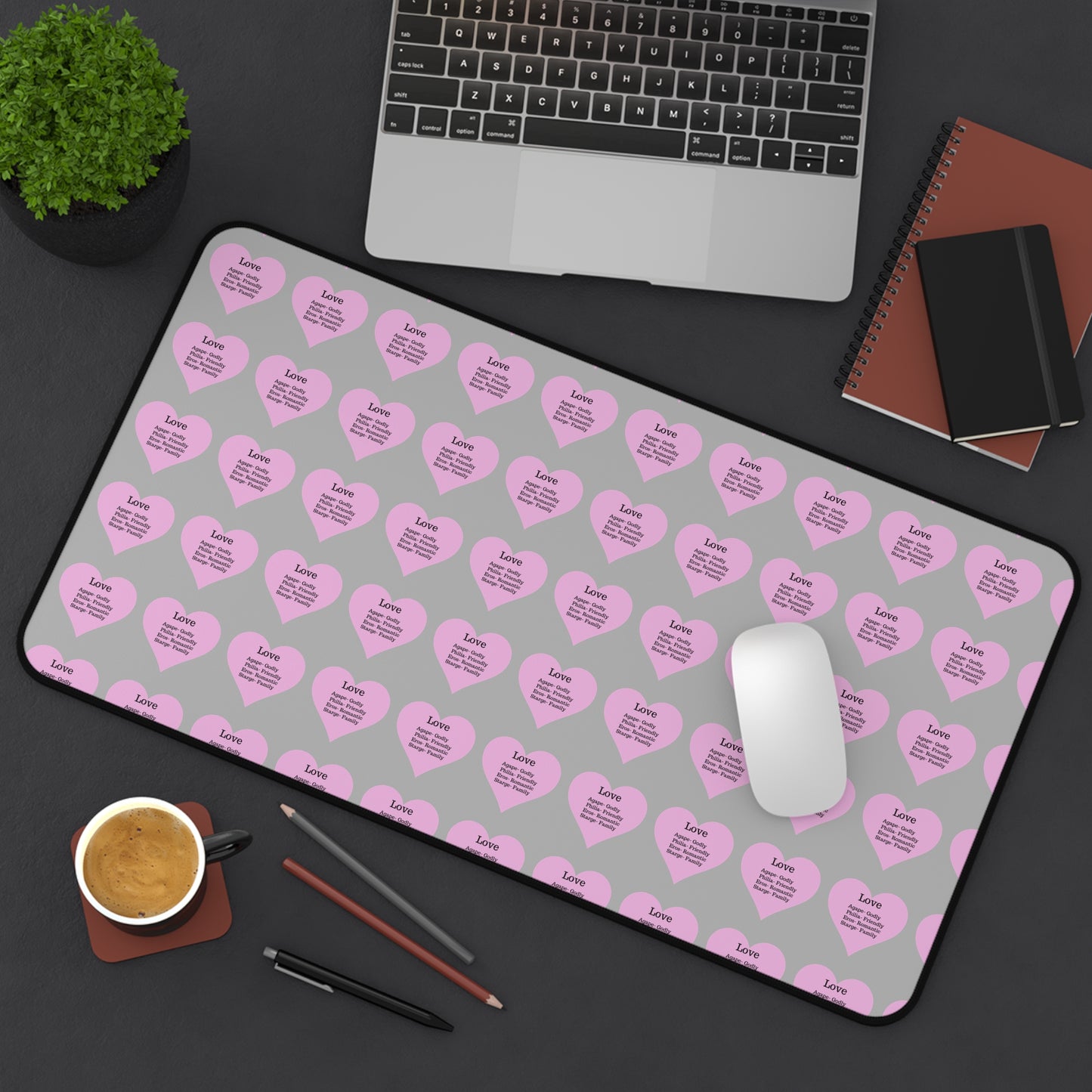 Love Hearts Desk Mat (Light grey)