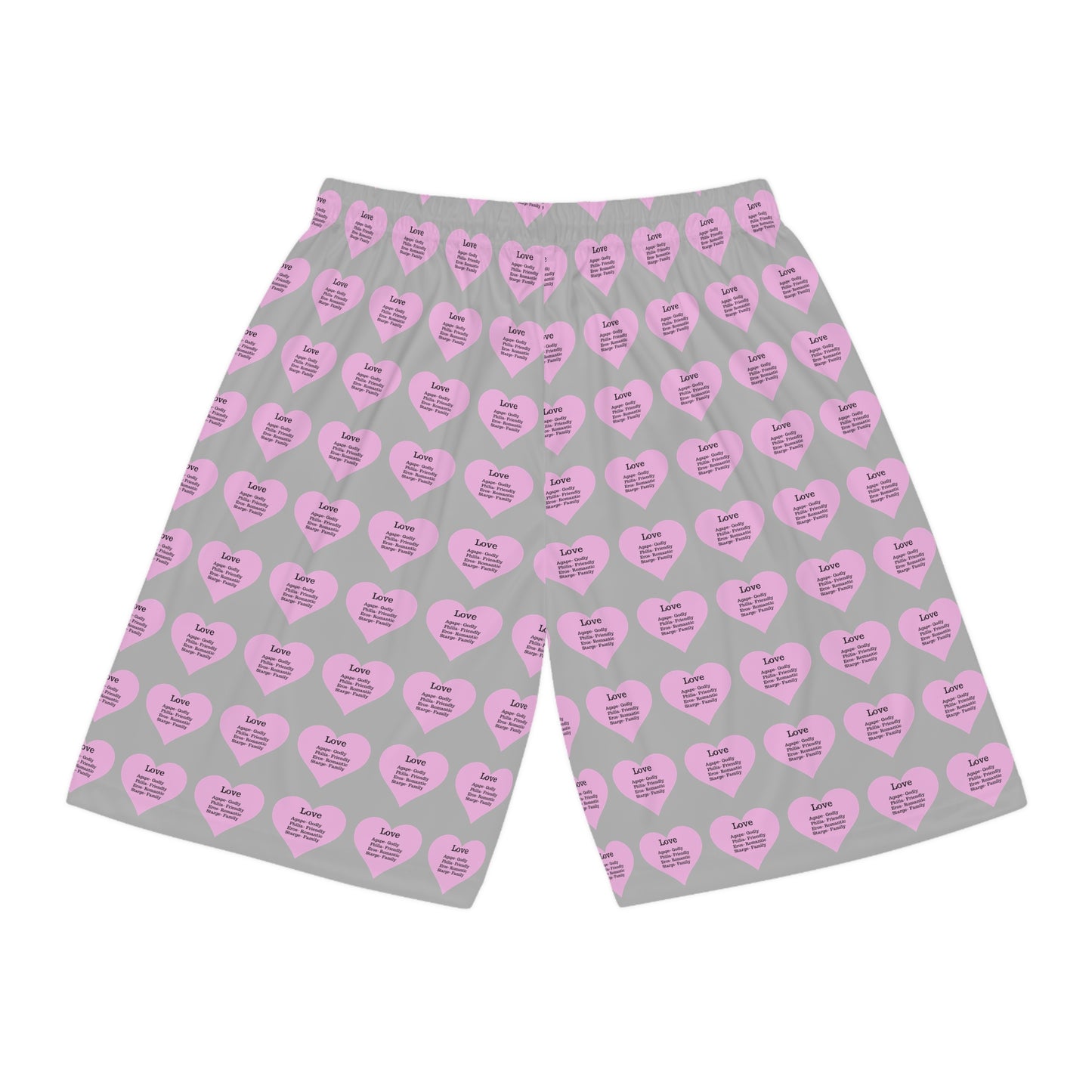 Love Heart All-Over-Print Basketball Shorts (Light Grey)