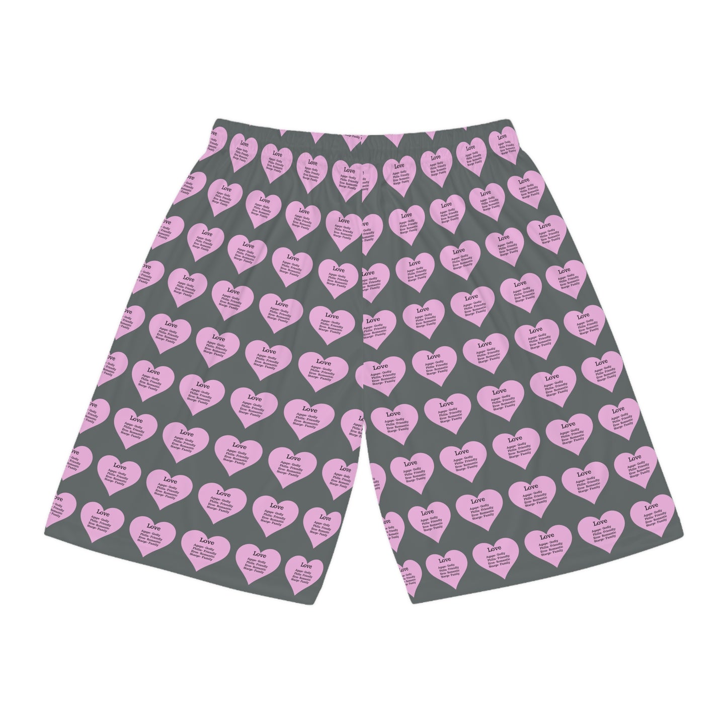 Love Heart All-Over-Print Basketball Shorts (Dark Grey)