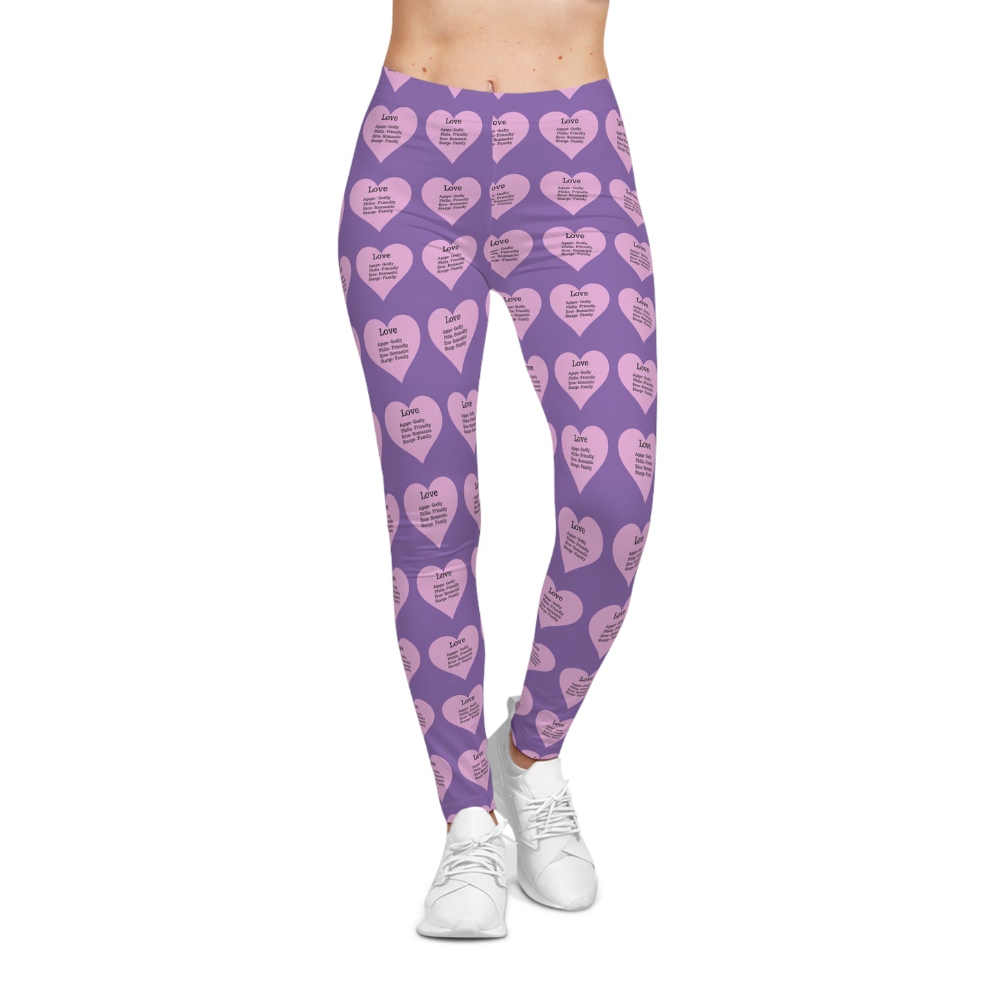 Playful Pink Heart Print Women's Casual Leggings (Light Purple)