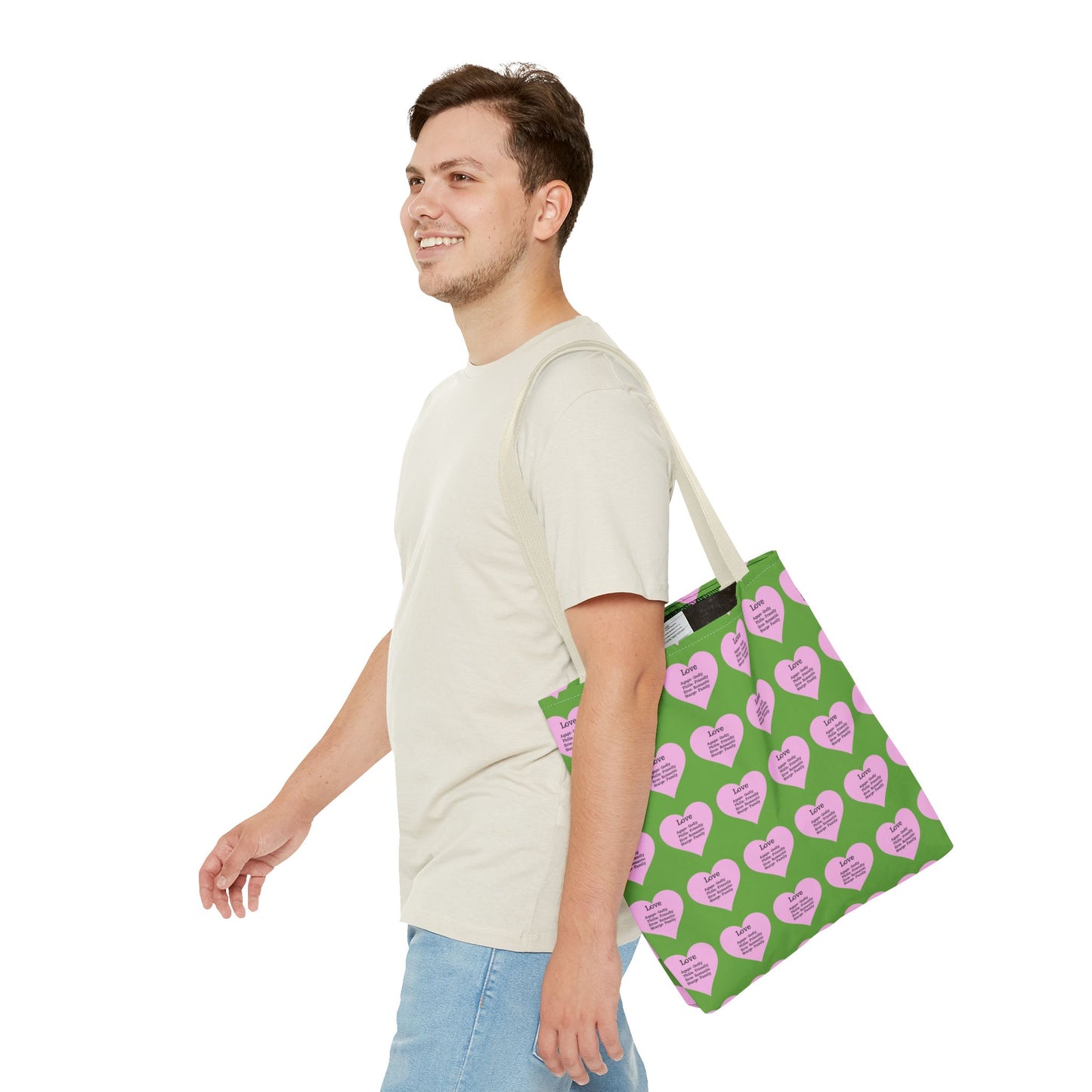 Pink Hearts Tote Bag (Green)