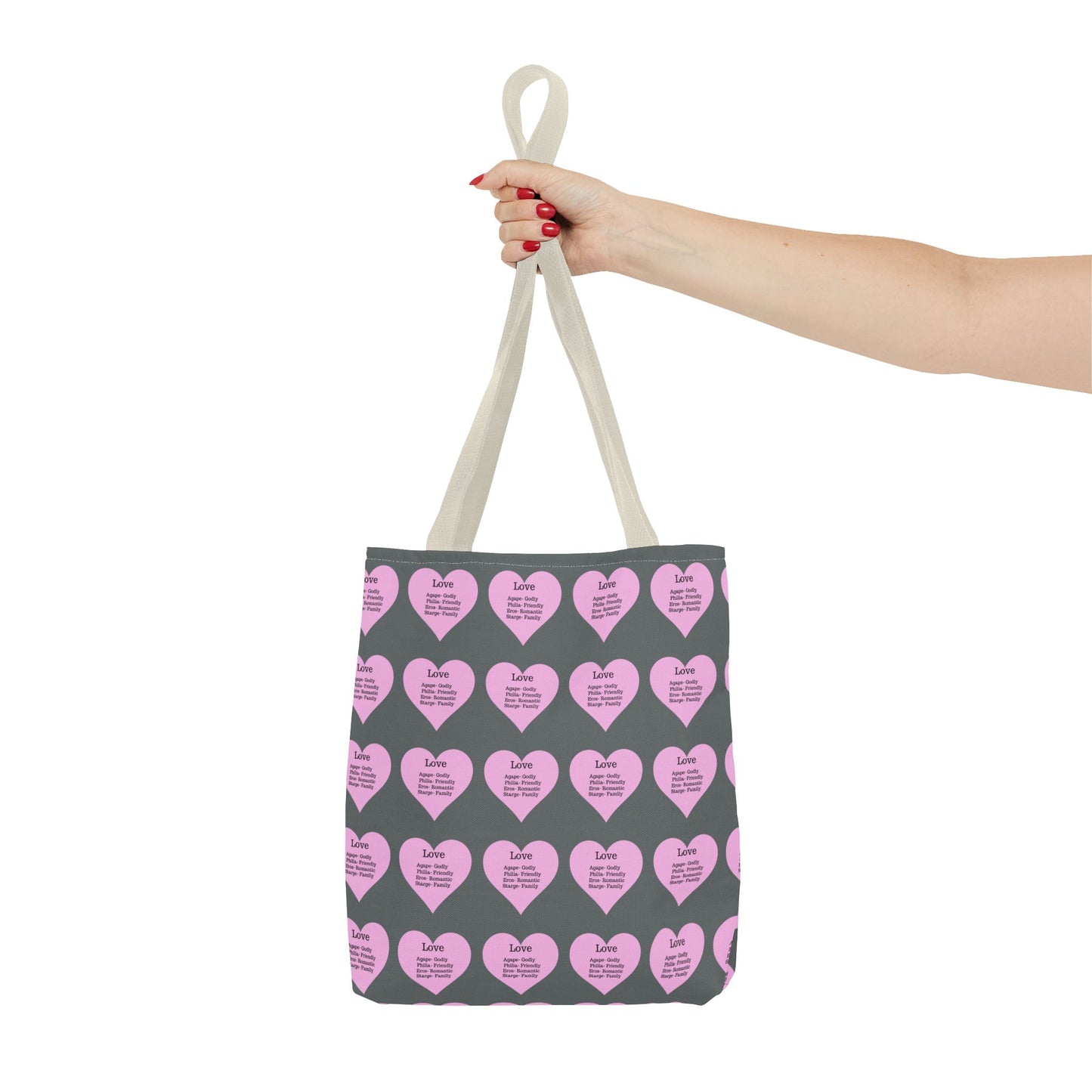 Pink Hearts Tote Bag (Dark grey)