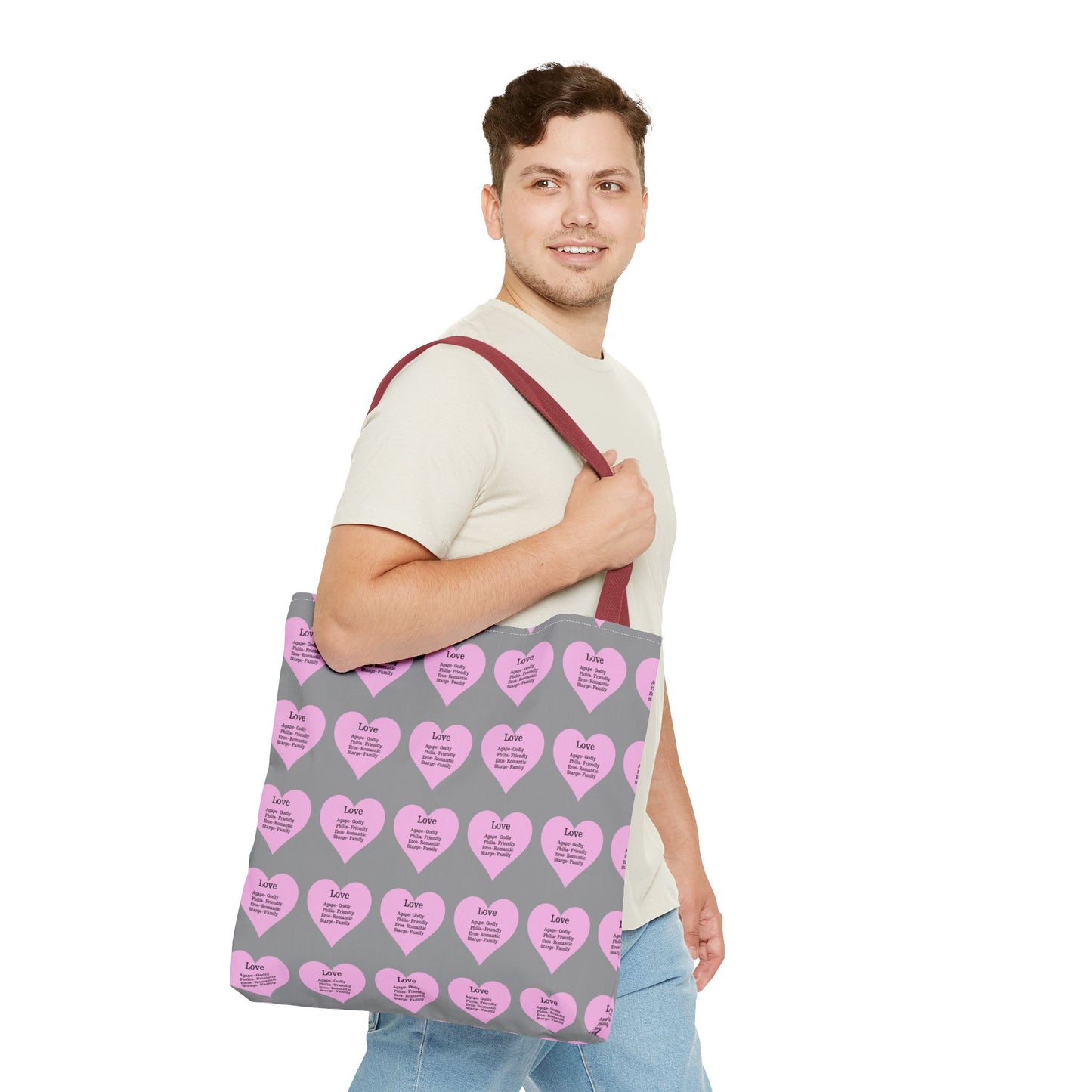 Pink Hearts Tote Bag (Grey)