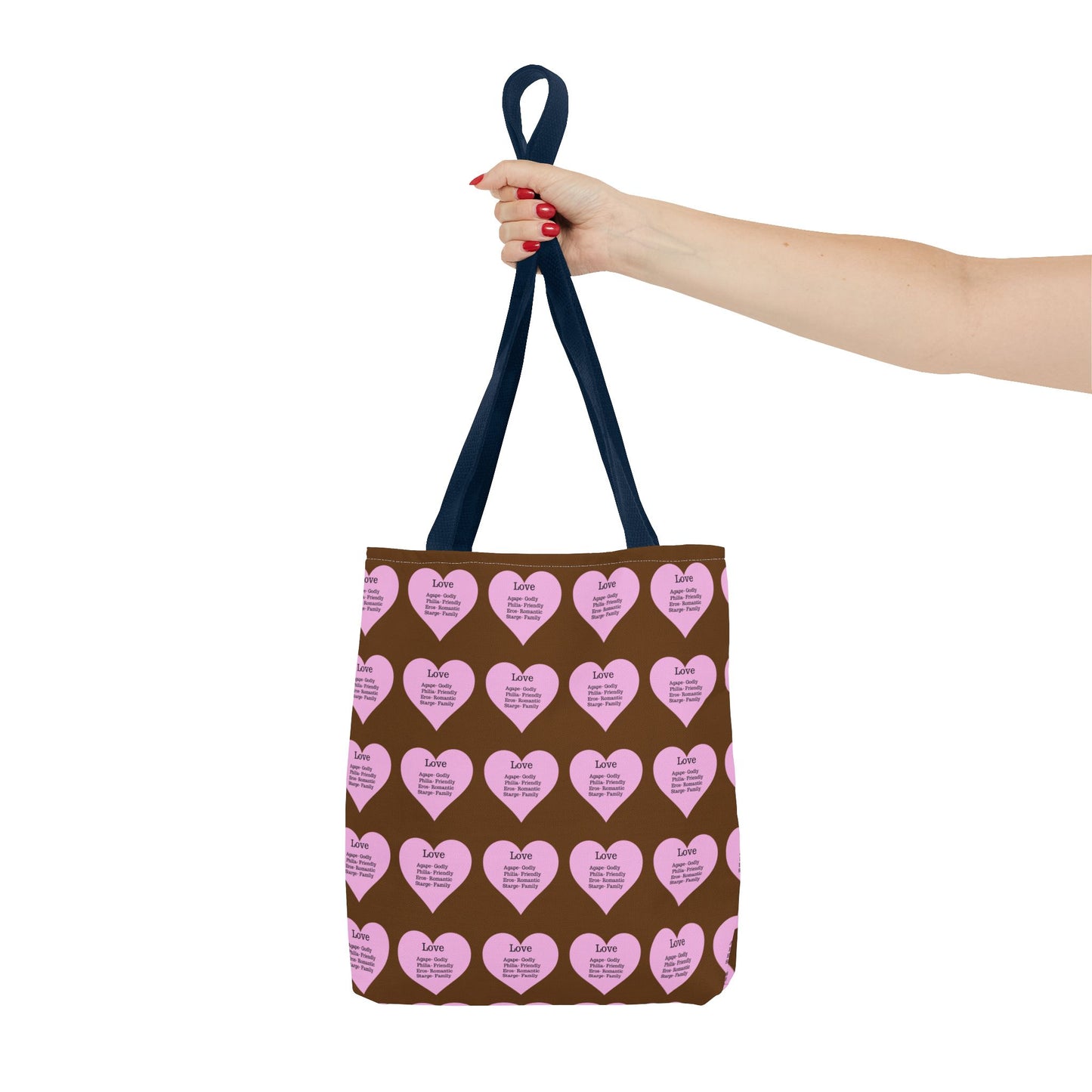 Pink Hearts Tote Bag (Brown)