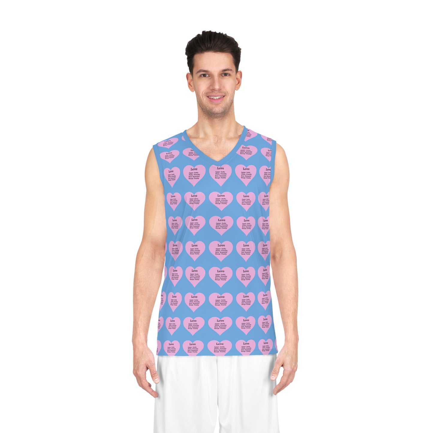 Love Heart All-Over-Print Basketball Jersey (Light Blue)