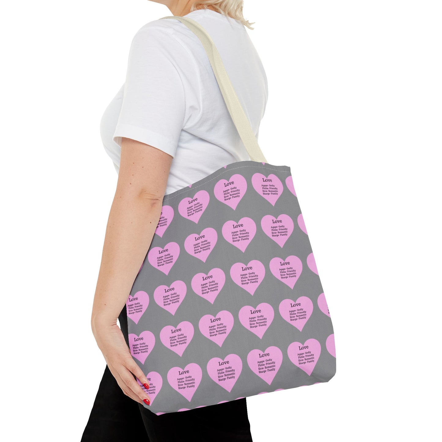 Pink Hearts Tote Bag (Grey)