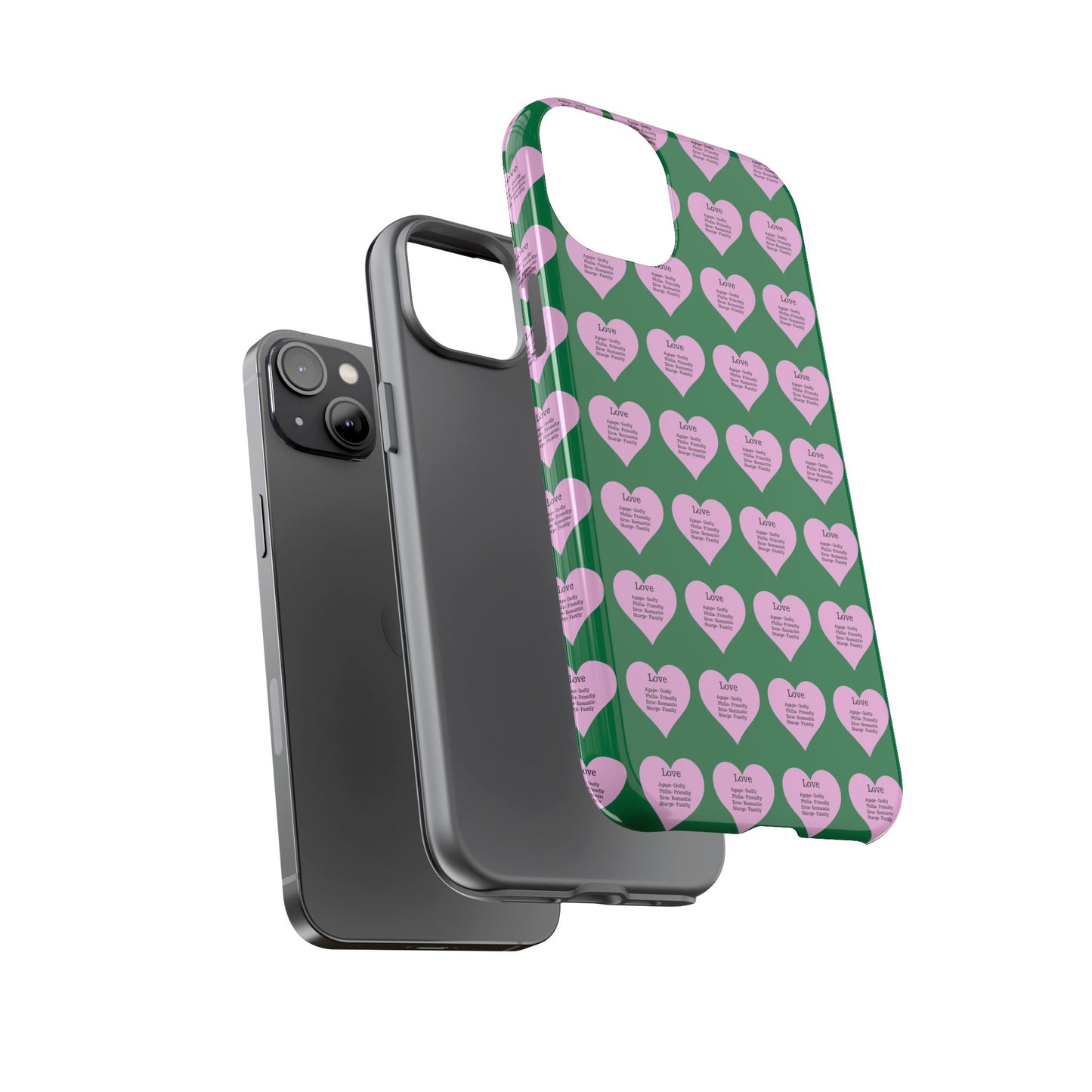 Hearts-A-Flutter Phone Case (iPhone, Google Pixel)(Dark green)