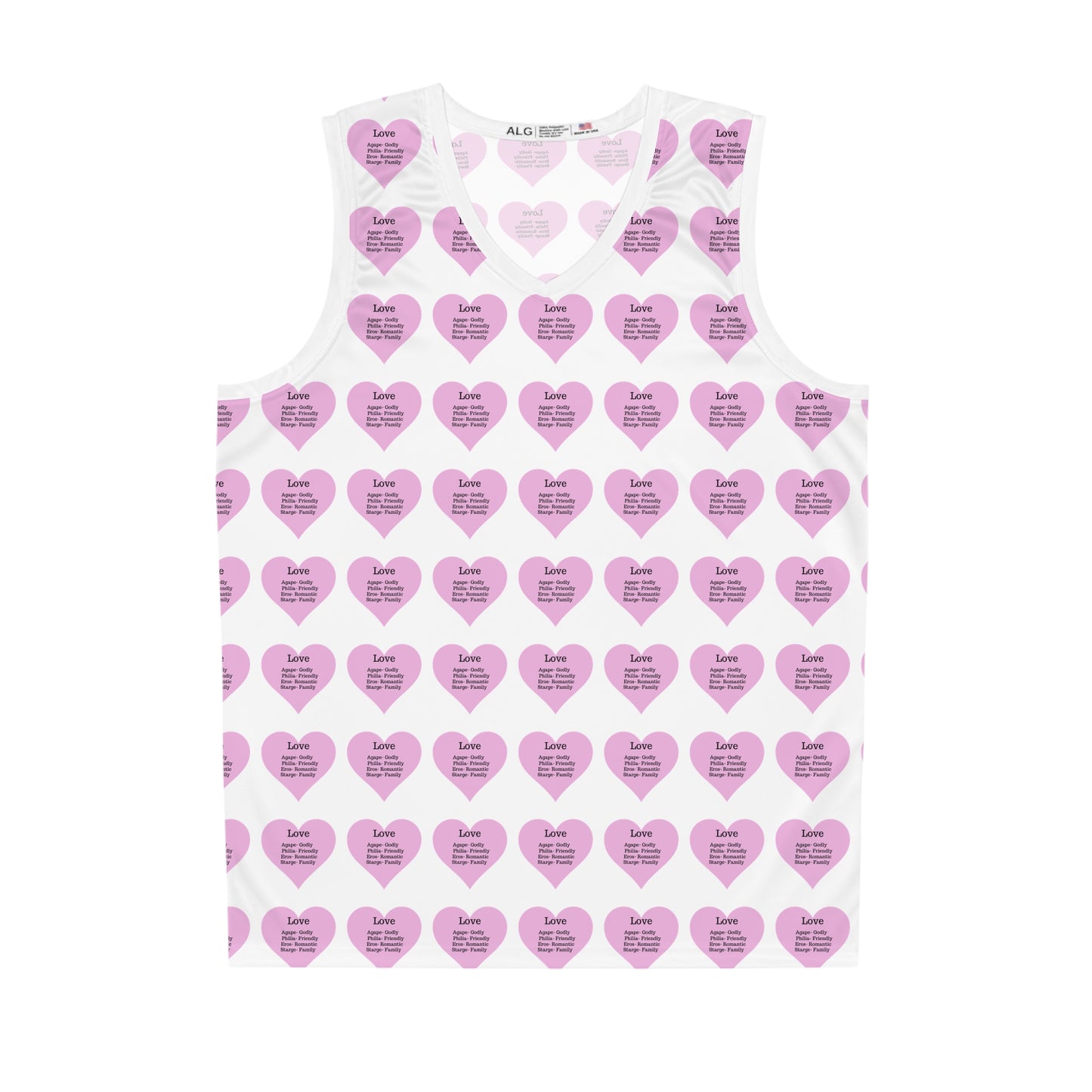 Love Heart All-Over-Print Basketball Jersey (White)