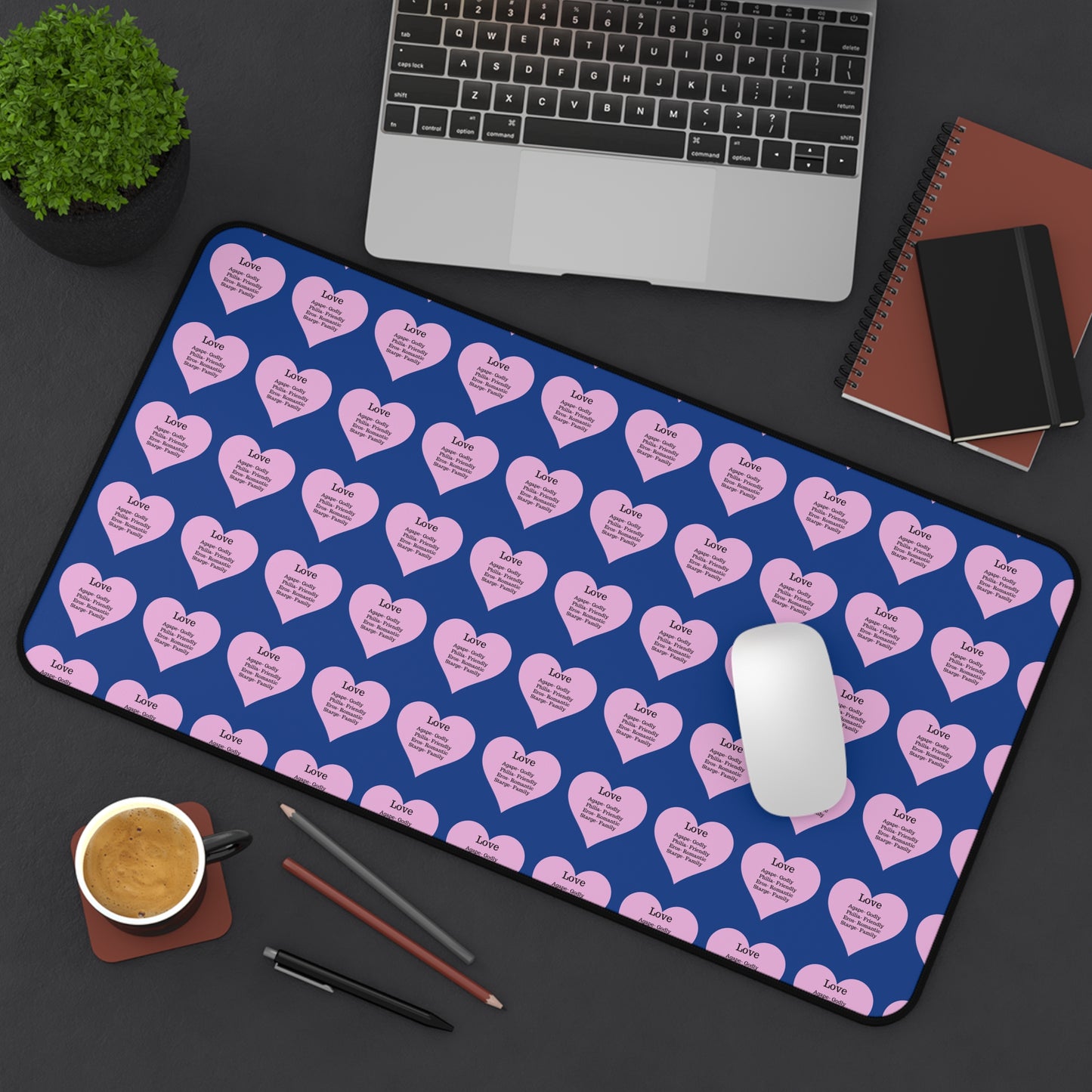 Love Hearts Desk Mat (Dark blue)