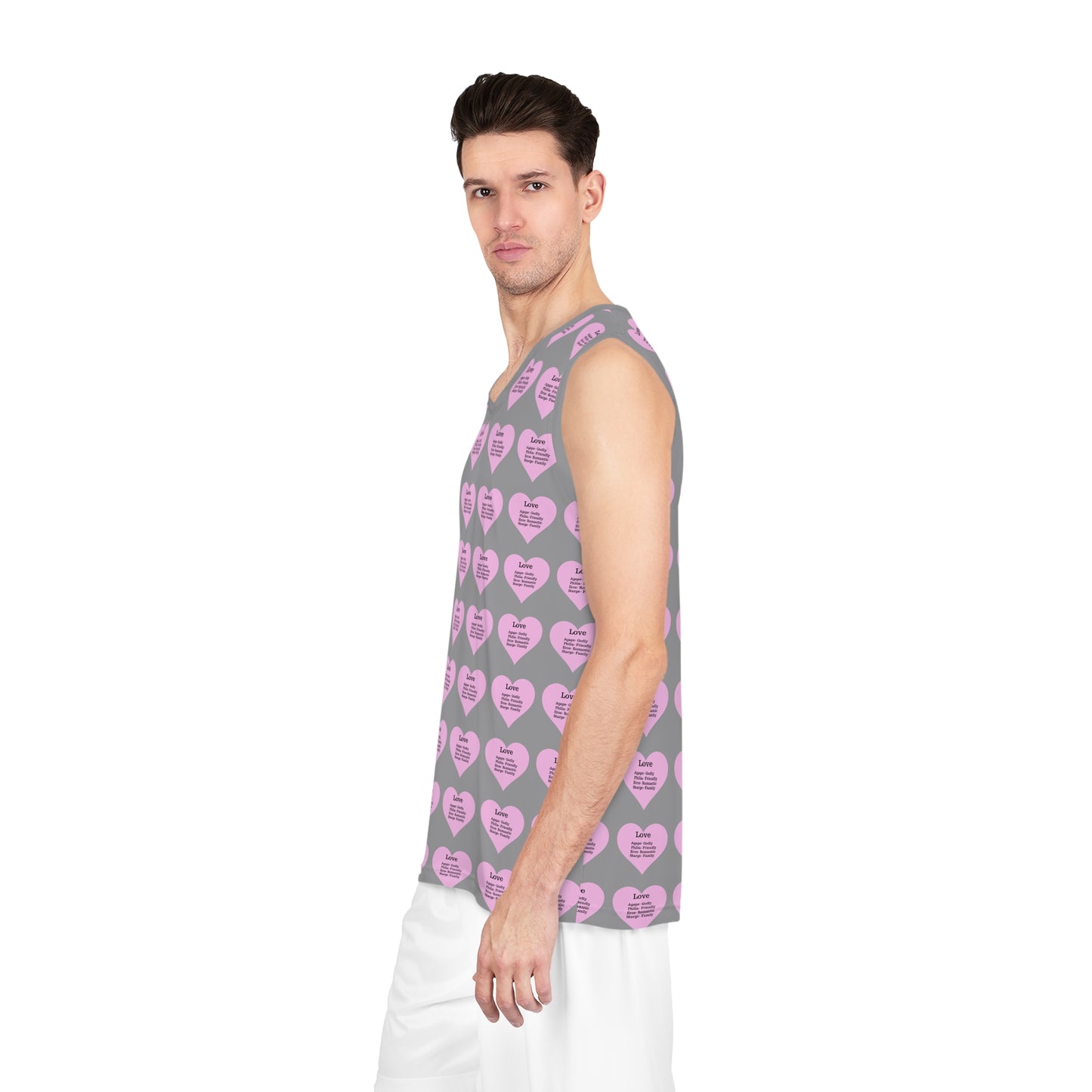 Love Heart All-Over-Print Basketball Jersey (Grey)