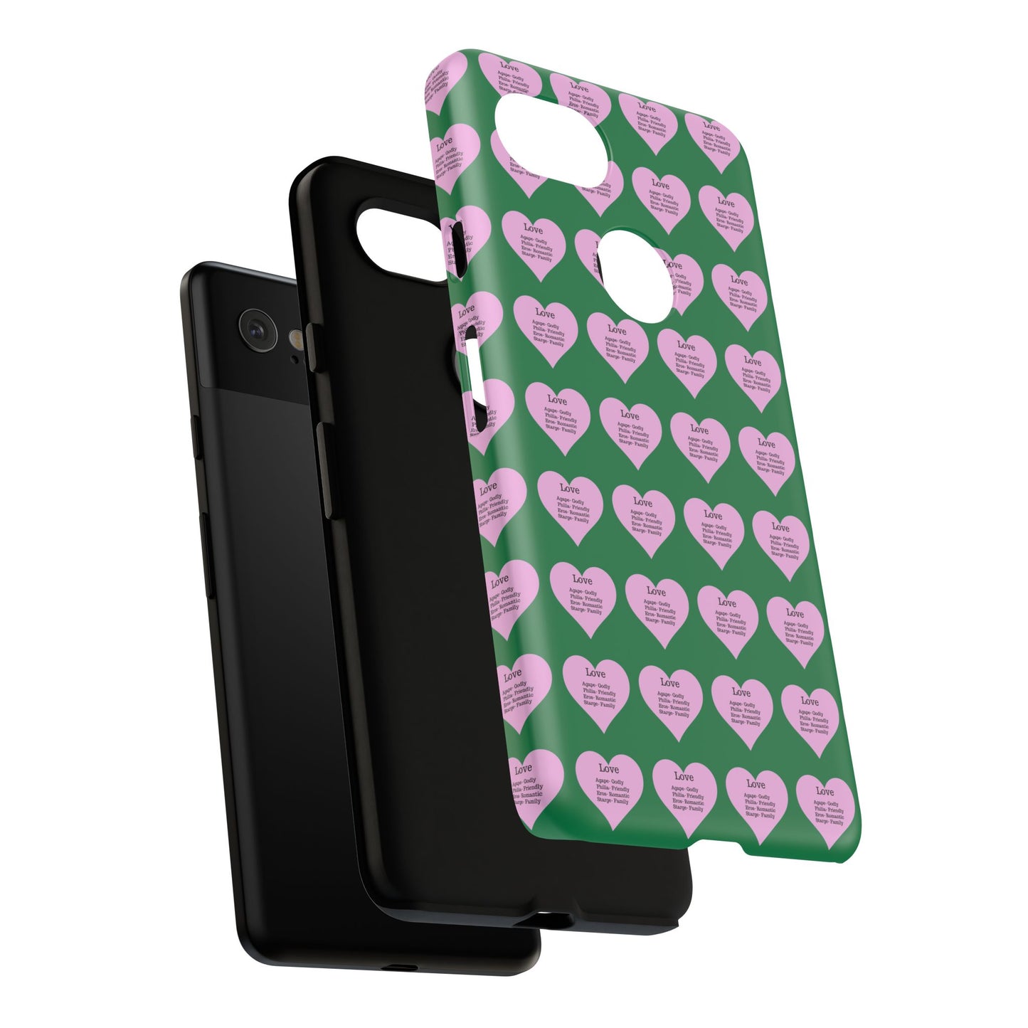 Hearts-A-Flutter Phone Case (iPhone, Google Pixel)(Dark green)