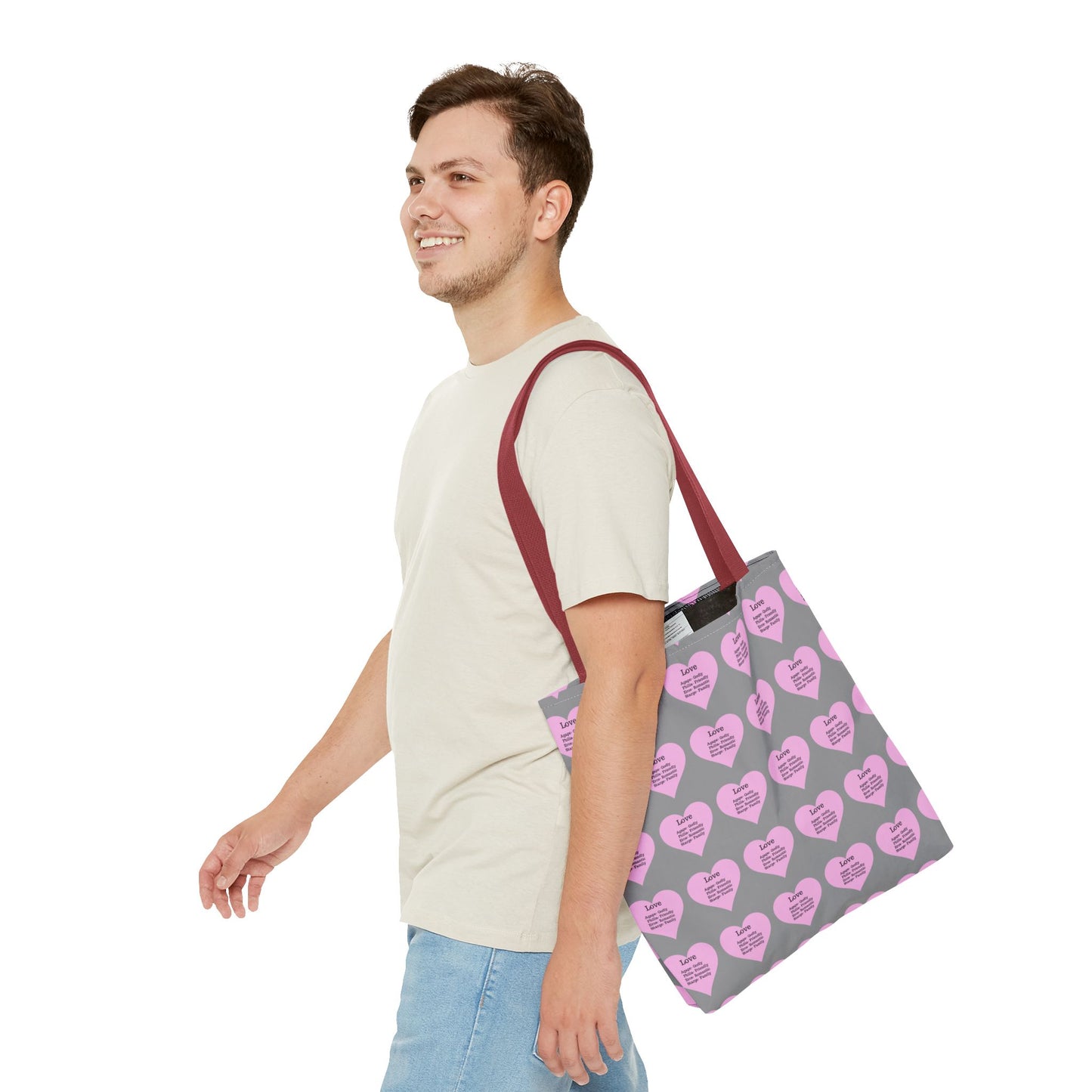 Pink Hearts Tote Bag (Grey)
