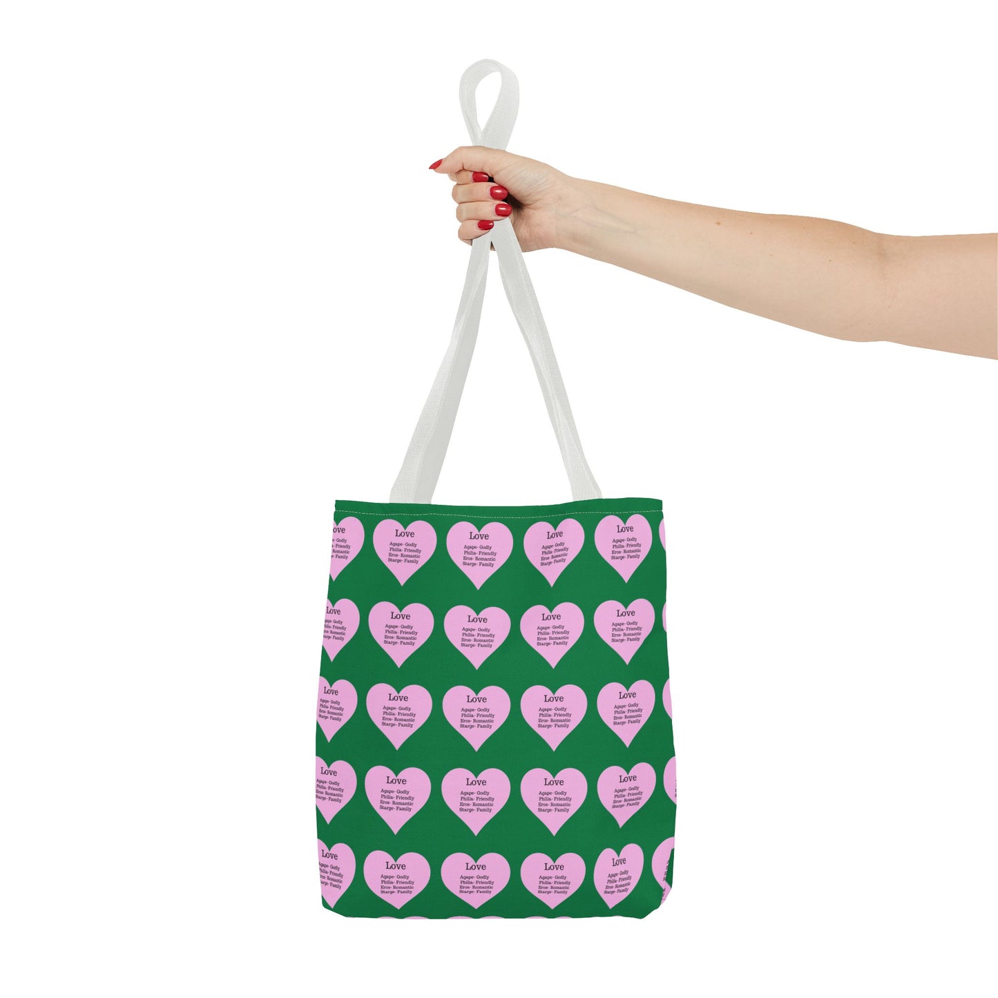 Pink Hearts Tote Bag (Dark green)