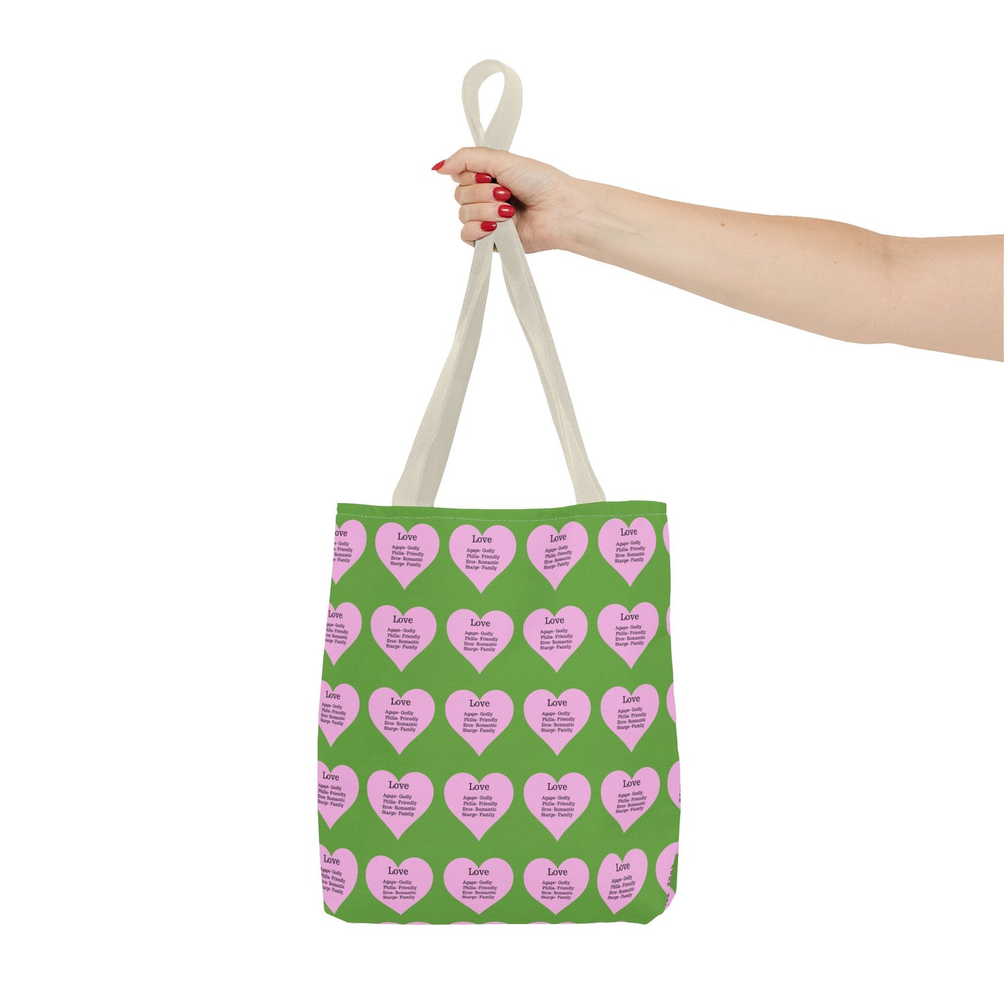 Pink Hearts Tote Bag (Green)