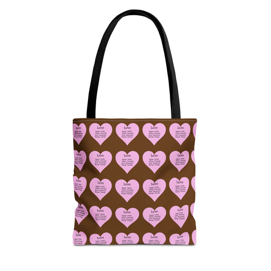 Pink Hearts Tote Bag (Brown)