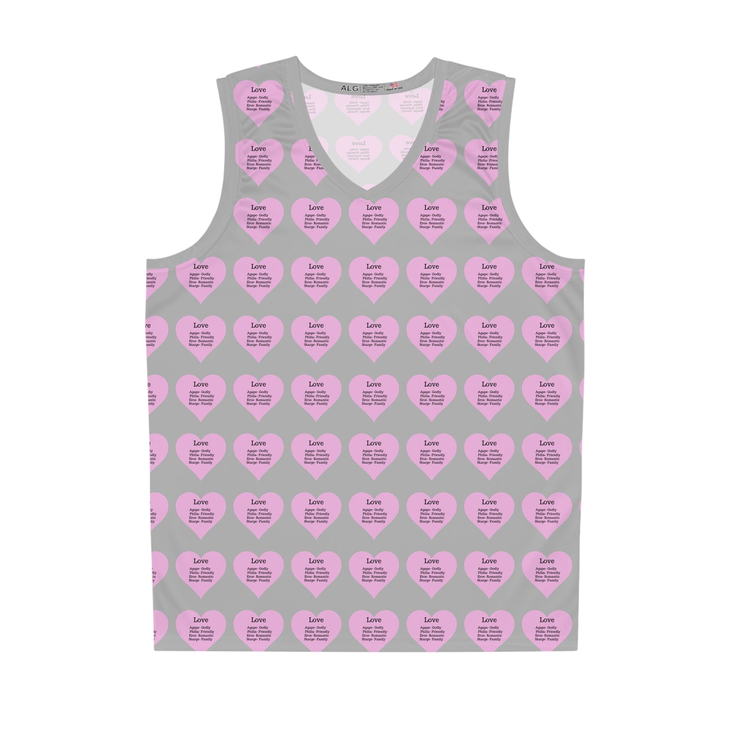 Love Heart All-Over-Print Basketball Jersey (Light Grey)