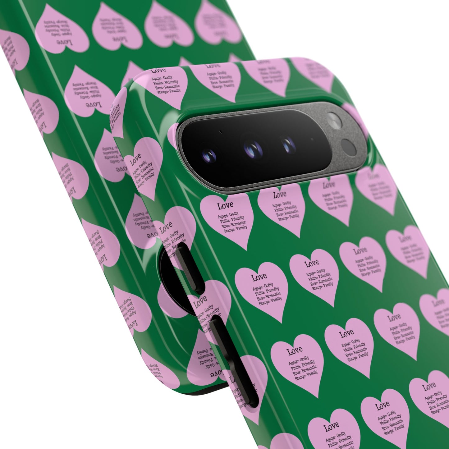 Hearts-A-Flutter Phone Case (iPhone, Google Pixel)(Dark green)