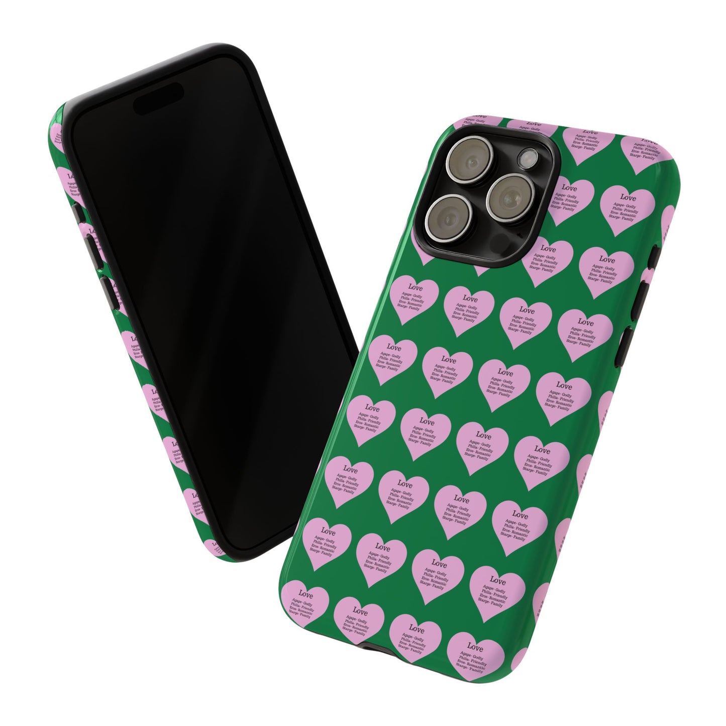 Hearts-A-Flutter Phone Case (iPhone, Google Pixel)(Dark green)