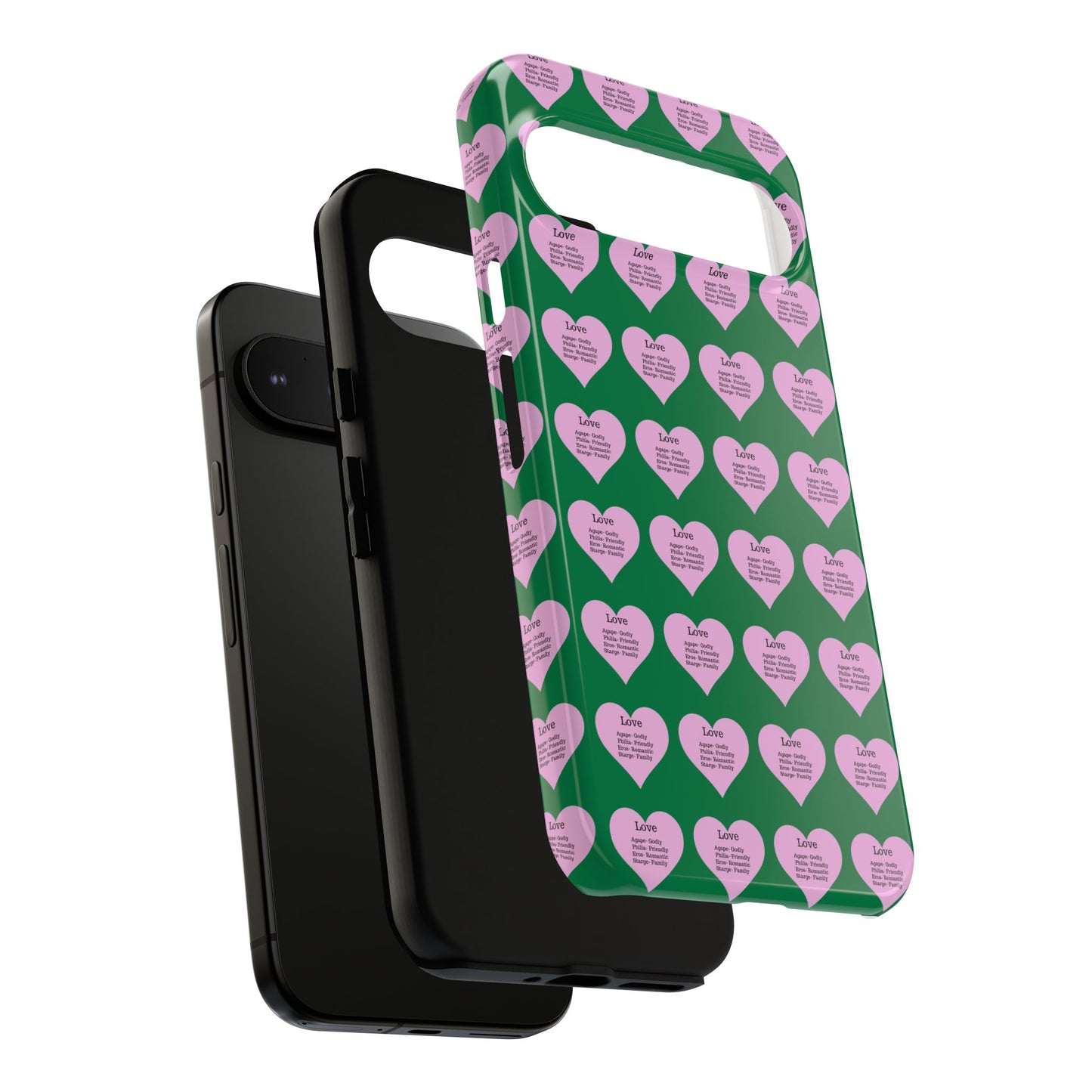 Hearts-A-Flutter Phone Case (iPhone, Google Pixel)(Dark green)