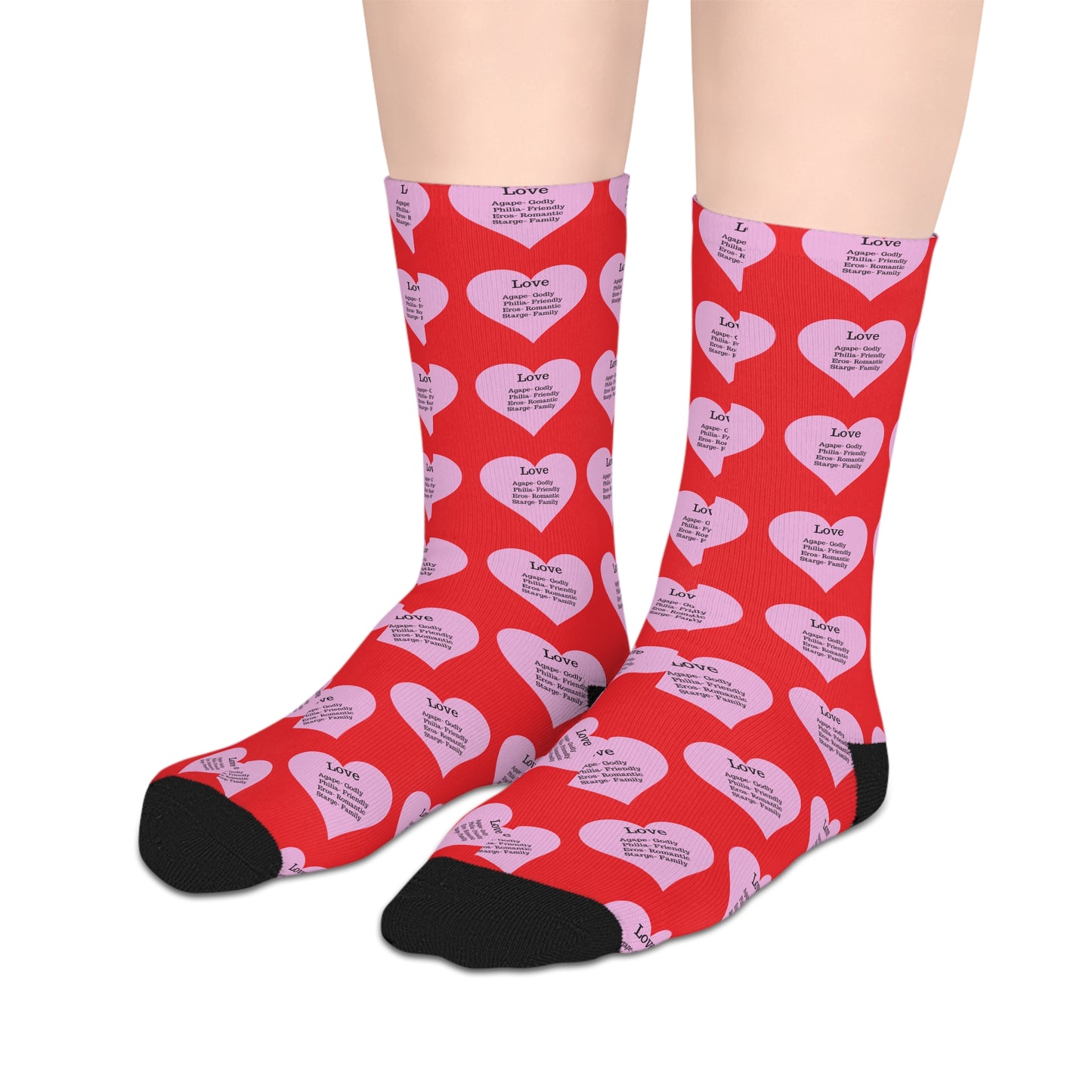 The Love Hearts Mid-Length Socks (Red)