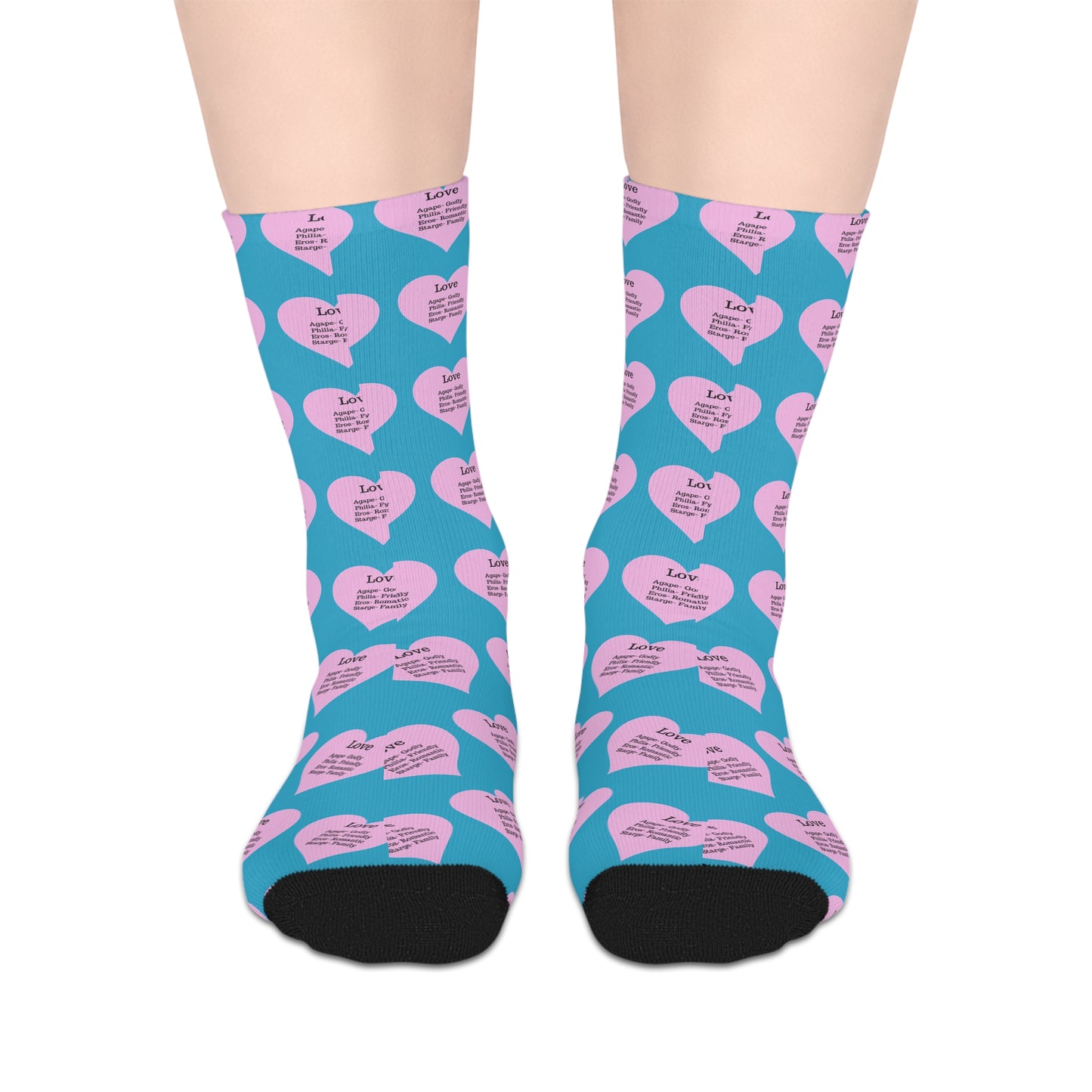 The Love Hearts Mid-Length Socks (Turquoise)