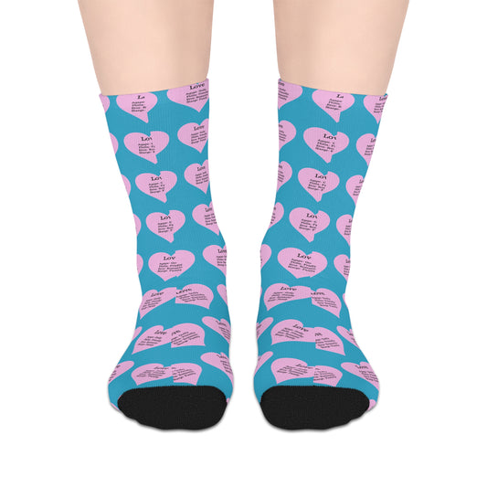 The Love Hearts Mid-Length Socks (Turquoise)