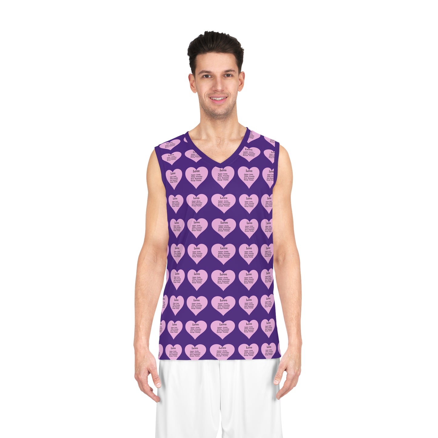 Love Heart All-Over-Print Basketball Jersey (Purple)