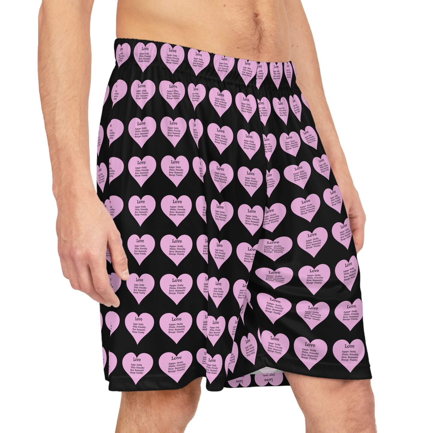Love Heart All-Over-Print Basketball Shorts (Black)