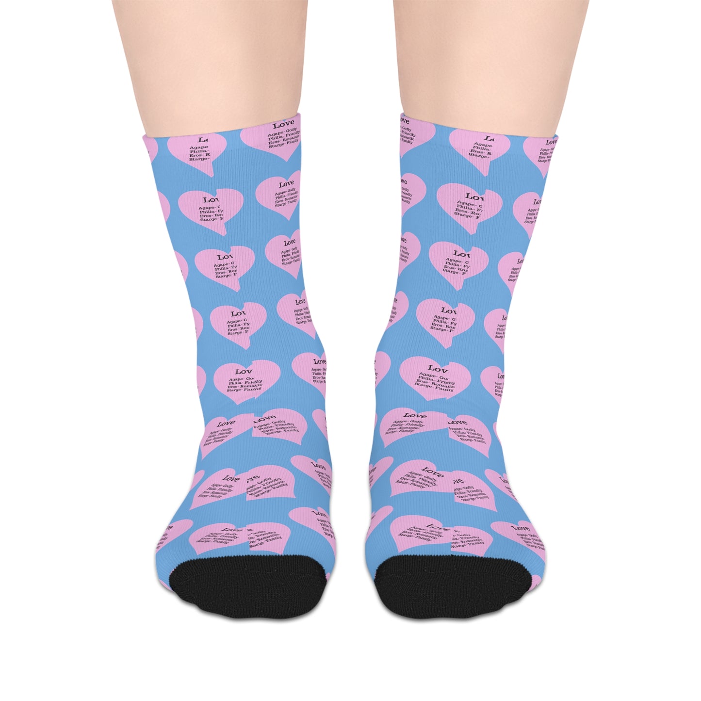 The Love Hearts Mid-Length Socks (Light blue)