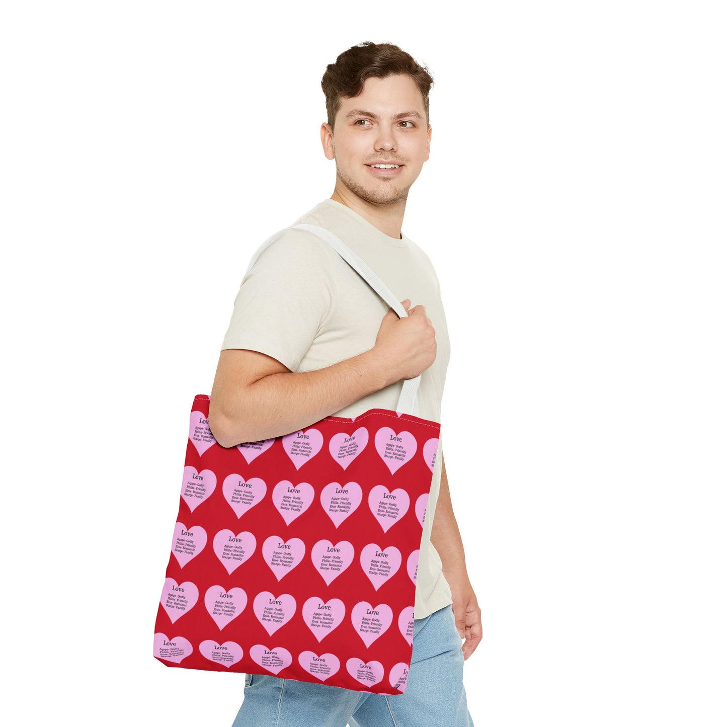 Pink Hearts Tote Bag (Dark red)