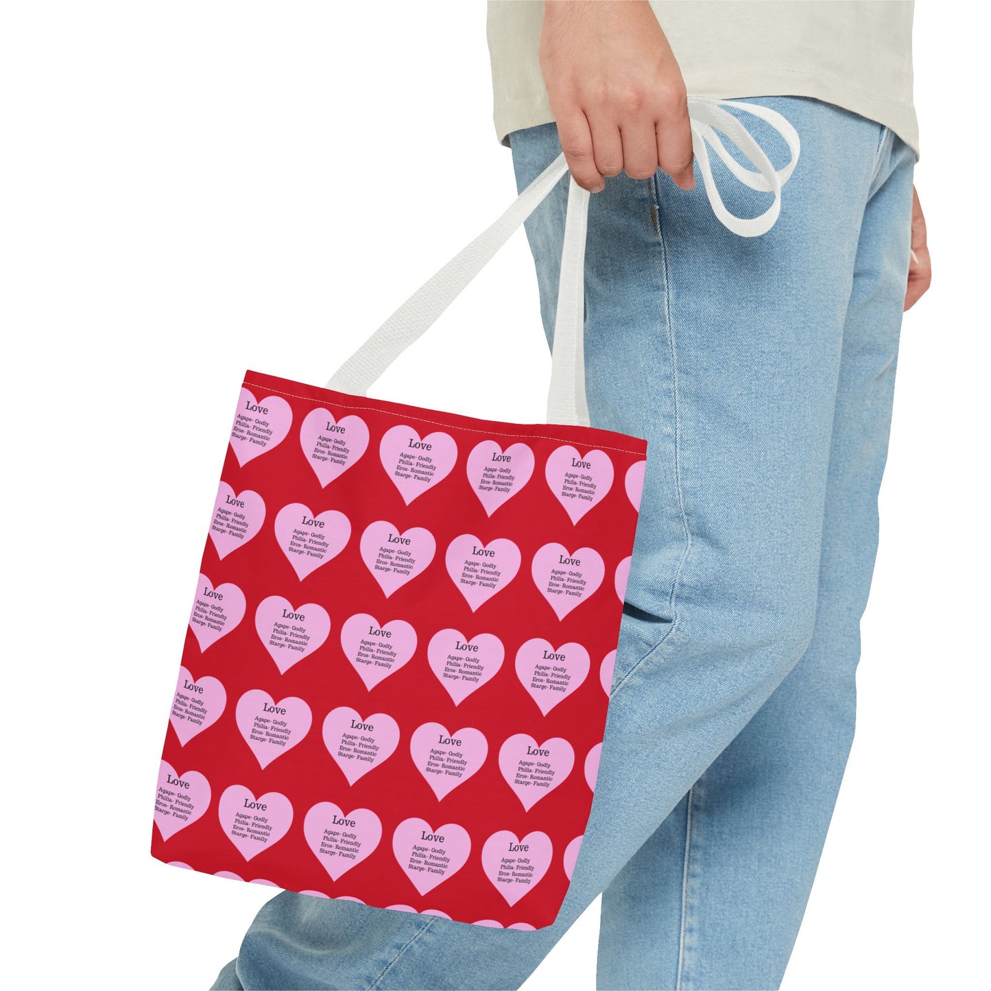 Pink Hearts Tote Bag (Dark red)