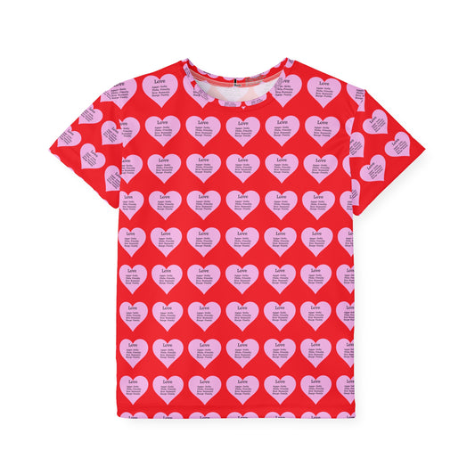 Love Hearts All-Over Print Kids Performance Jersey (Red)